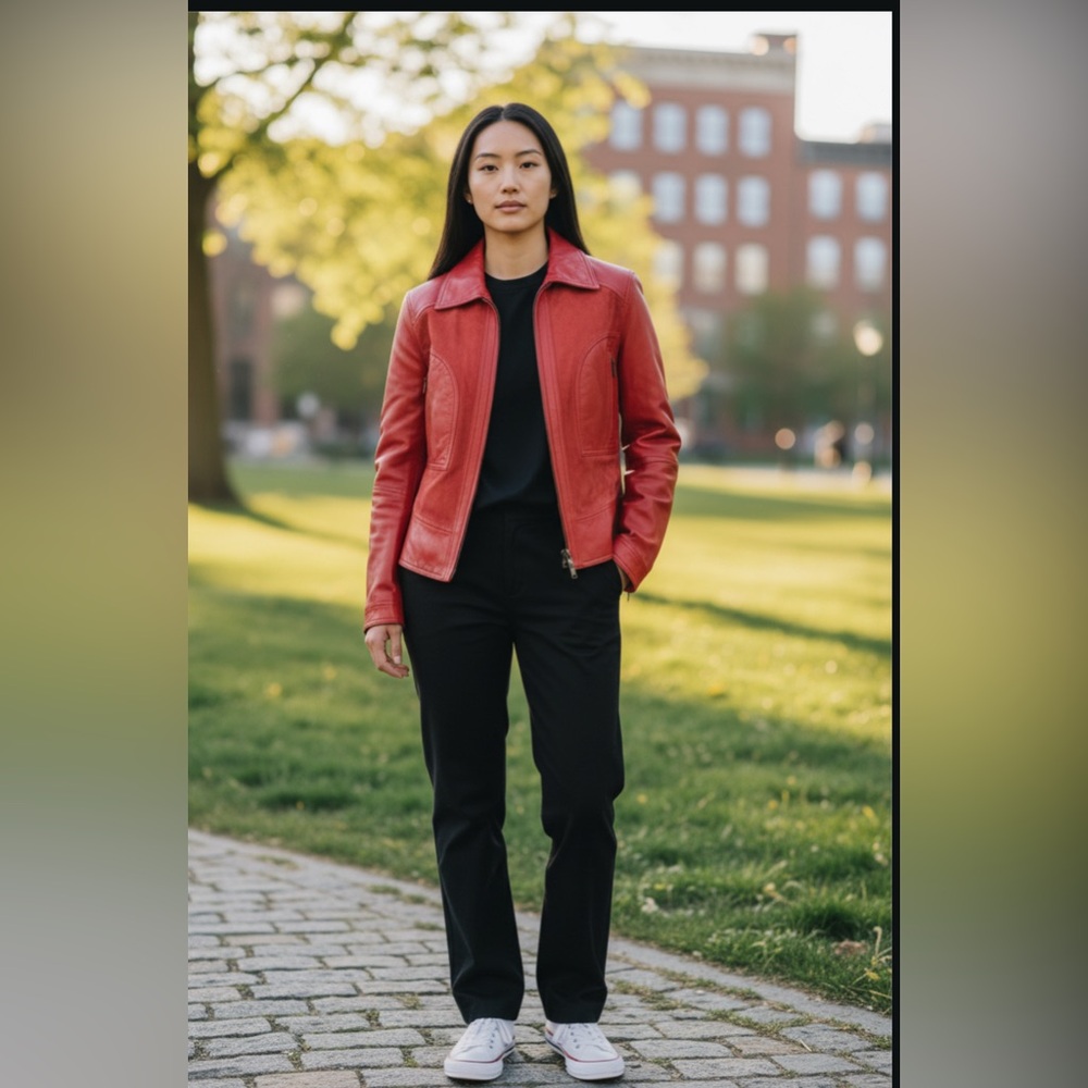 Doncaster Vibrant Red Leather and suede Jacket